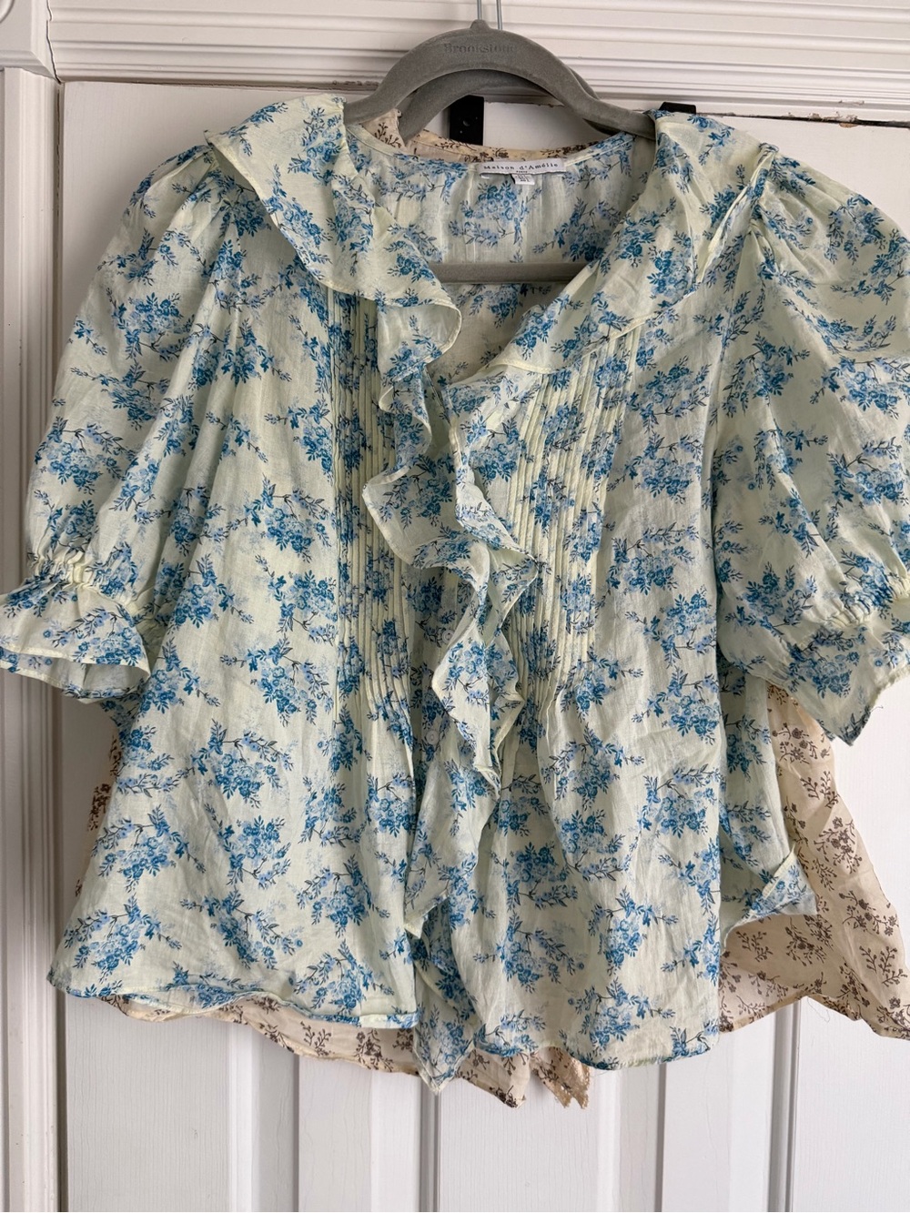Maison d’Amelie Blue Floral Ruffle Blouse top